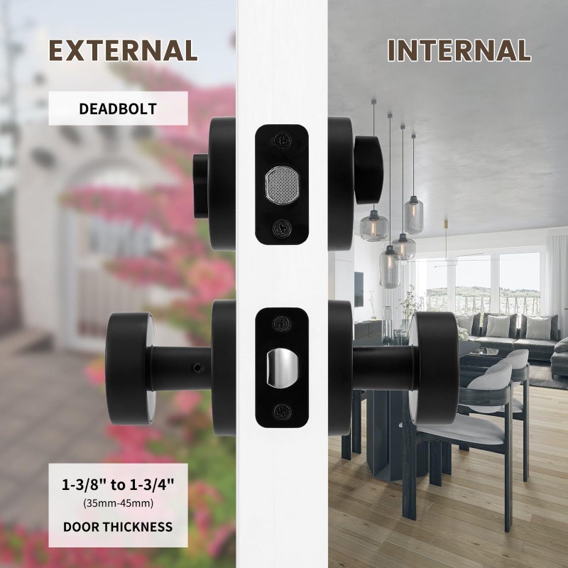 naubea Exterior Black Door Knob with Single Cylinder Deadbolt Lock Set, Round Entry Door Knob with Deadbolt Locksets, Matte Black Front Door Lock Set, Black Front Door Handle and Deadbolt Set - Image 3